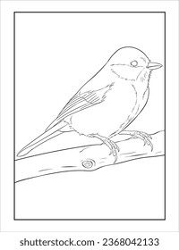 Hand drawing Sketch of a Great Tit Bird, Vector outline Bird Coloring page