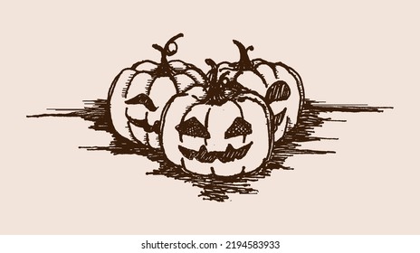 hand drawing sketch of halloween pumpkins for halloween event or similar event.