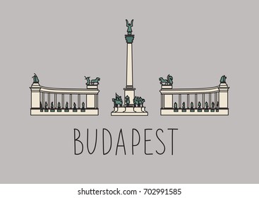 Hand drawing sketch of  the Heroes' Square in Budapest, Hungary. 