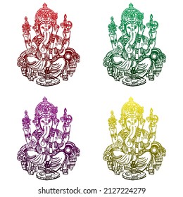 Hand Drawing Or Sketch Of Hindu God Lord Ganesh Vector Illustration. Hindu Religion Symbol
