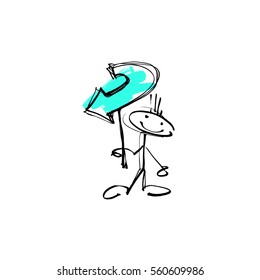 hand drawing sketch human smile stick figure with arrow, unique simple icon doodle cute miniature, vector illustration