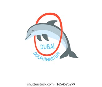 hand drawing sketch icon of Dubai dolphinarium - dolphin jumps through the ring, vector illustration