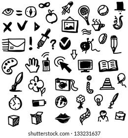 Hand drawing sketch icon set of different objects