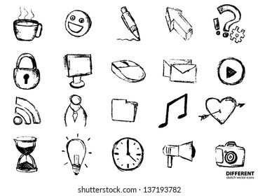 Hand drawing sketch icon set of different objects