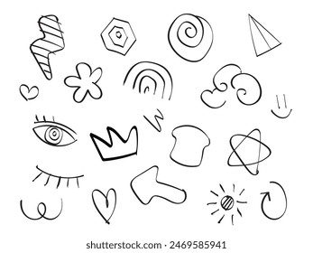 hand drawing sketch illustration of graphic decoration modern trendy collection hand drawing design from rainbow eyes love star shape arrow
