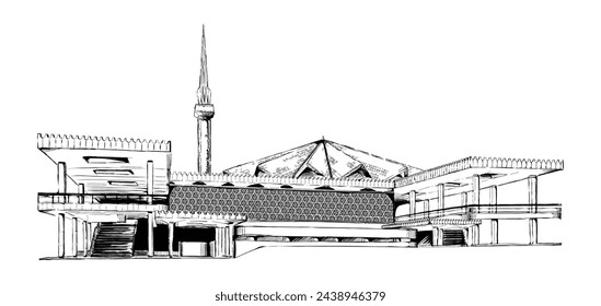 Handzeichnung Skizze Illustration der Nationalmoschee von Malaysia in Vektor-Illustration