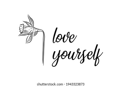 Hand drawing and sketch narcissus flower.  line art illustration. love yourself