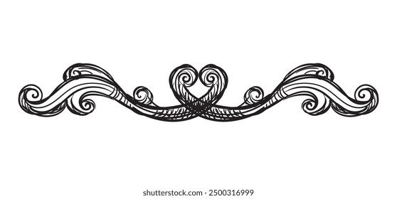 Hand drawing sketch of ornate design element. Abstract baroque style. Vector isolated engraving illustration. Vintage ornate element in old fashioned style for decoration, print and design.