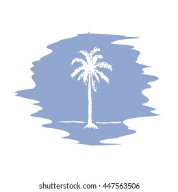 Hand drawing sketch of palm tree logotype. Vector palm tree on serenity blur background
