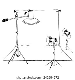 Hand drawing sketch of photo studio