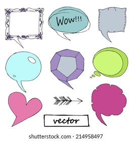 Hand drawing sketch set of different speech bubble, vector
