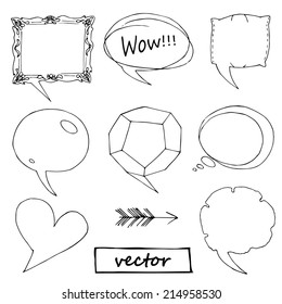 Hand drawing sketch set of different speech bubble, vector