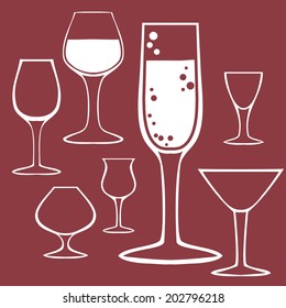 Hand drawing sketch. Set of goblet, wineglass. Vector illustration.