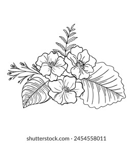 Hand drawing and sketch simple flower. Black and white with line art illustration.