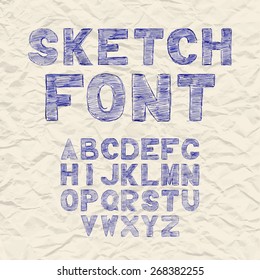 Hand drawing sketch vector alphabet, black & white handwritten font. Uppercase type letters