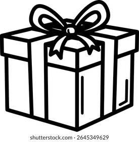 Hand drawing sketch of a wrapped gift box line art.