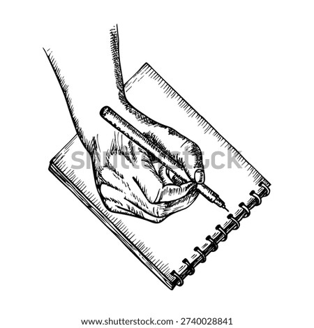 A hand drawing sketch or writing in a notebook with a pen. Hand-drawn outline illustration, vector