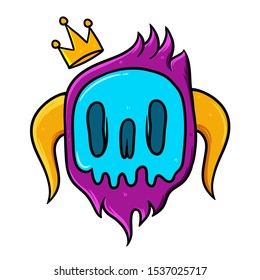 Hand drawing skull head with crown vector illustration. Monster vector illustration.