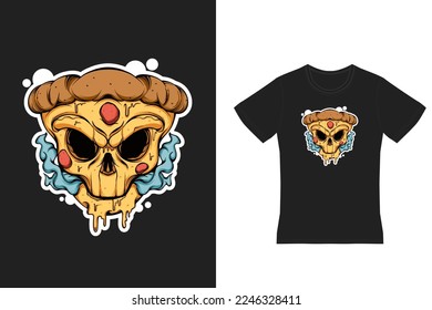 HAND DRAWING SKULL PIZZA  ILLUSTRATION