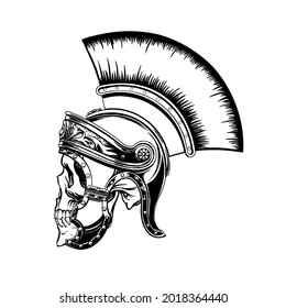 Hand drawing skull of Roman warrior, gladiator for print, tattoo. Vector illustration