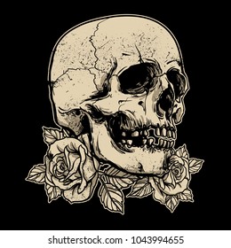 Hand Drawing Skull With Rose