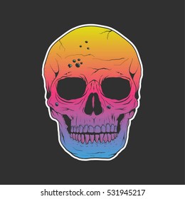 Hand drawing skull with three colors in inside