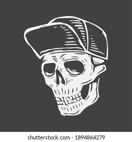hand drawing skull wearing hat vector illustration