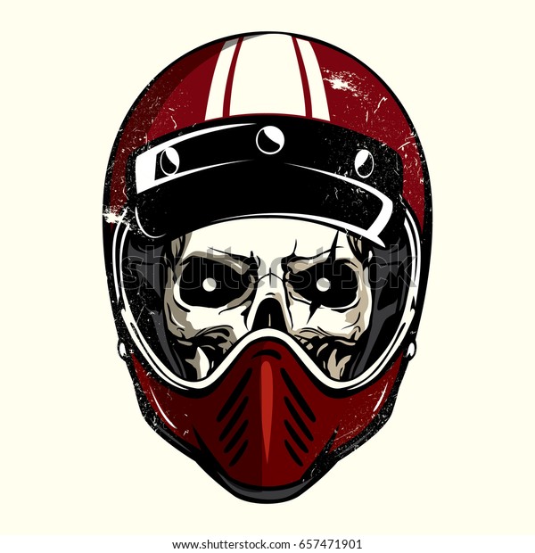 Hand Drawing Skull Wearing Motorcycle Helmet Stock Vector (Royalty Free