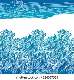 Hand drawing sky and sea illustration. Abstract banner design. Sea or sky decorative illustration.