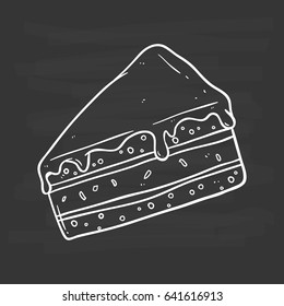 hand drawing slice cake with sprinkles on chalkboard background