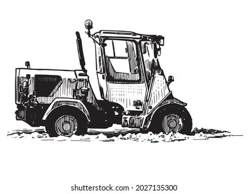 Hand Drawing Of Small Farm Tractor For Agricultural Work