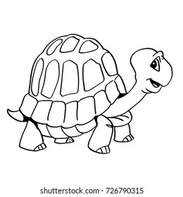 Hand drawing of a smiley turtle cartoon isolated on white background. Black and White simple line Vector Illustration for Coloring Book - Line Drawn Vector