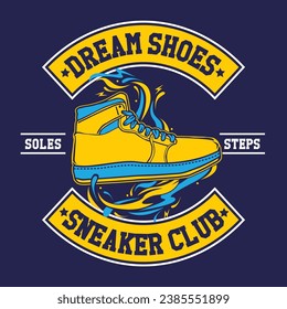 The Hand Drawing Sneaker Vector Illustration in Patch Design Style Dream Shoes Sneaker Club