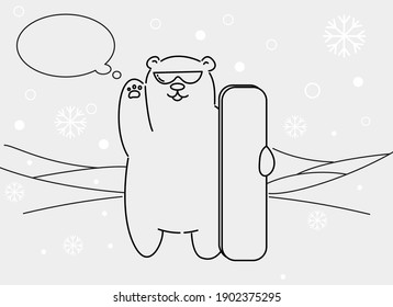 Hand drawing snowboard bear vector illustration