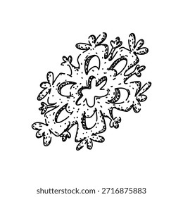 Hand drawing snowflake black outline on a white background, symbolizing winter, christmas, icy weather, and seasonal celebrations, perfect for seasonal designs