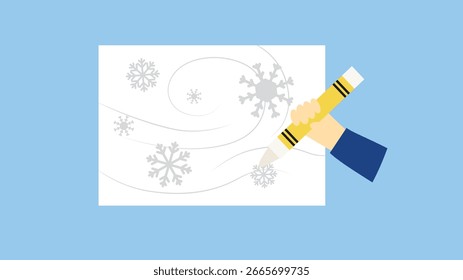 Dibujo a mano de copos de nieve en una hoja de papel. Ilustración vectorial