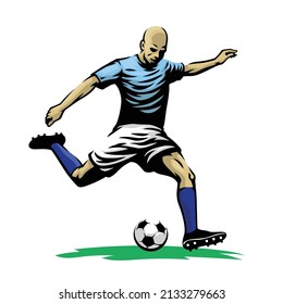 Hand drawing of Soccer Player Kicking the Ball