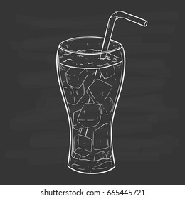 hand drawing soda or soft drink with straw on chalkboard background