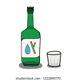 Hand drawing Soju, famous clear, colorless distilled beverage of Korean origin