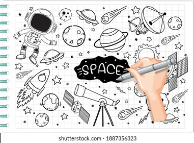 Hand drawing space element in doodle or sketch style on paper illustration