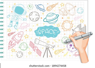 Doodle de elemento de espacio de dibujo manual en ilustración de papel