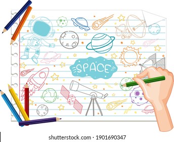 Hand drawing space element doodle on paper illustration