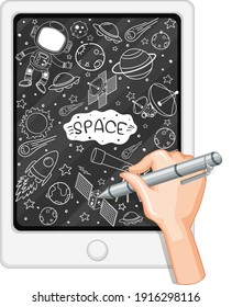 Hand drawing space element on tablet illustration