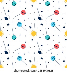 Hand drawing space pattern seamless with lollipop vector illustration.