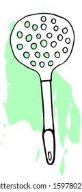 Hand drawing spatula for a frying pan. Outline sketch of turner for cook food. Kitchen accessories. Tools for cooking. Isolated on white background. Vector illustration