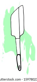 Hand drawing spatula for a frying pan. Outline sketch of turner for cook food. Kitchen accessories. Tools for cooking. Isolated on white background. Vector illustration