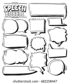 Hand Drawing speech bubbles doodle set . Comic Speech Bubble