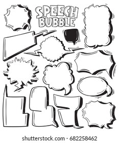 Hand Drawing speech bubbles doodle set . Comic Speech Bubble