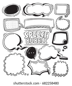 Hand Drawing speech bubbles doodle set . Comic Speech Bubble