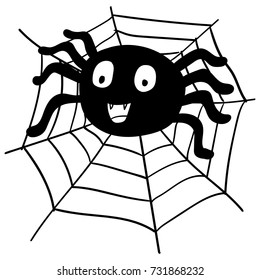 Hand drawing Spider Cartoon and web for halloween concept, isolated on white background -Vector Illustration
